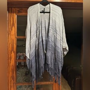 White House Black Market Blue Ombré Cotton Blend Knit Poncho